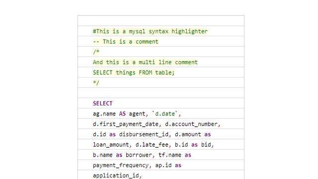 mysql syntax highlighter by jquery